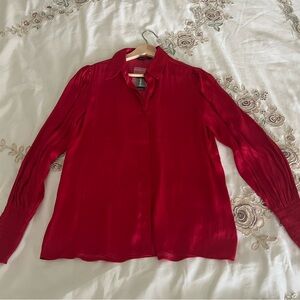 🆕 Express Women satin Long Sleeve Blouse Button Down Shirts Elastic Puff Sleeve